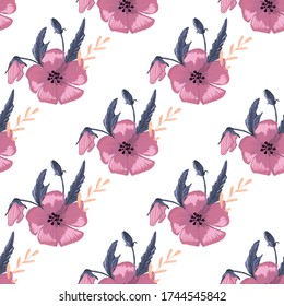 Simple cute floral bouquet vector pattern with small and medium flowers and leaves.