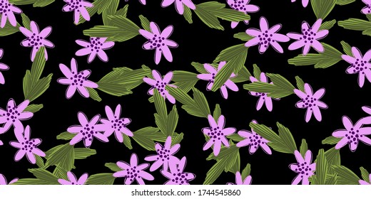 Simple cute floral bouquet vector pattern with small and medium flowers and leaves.