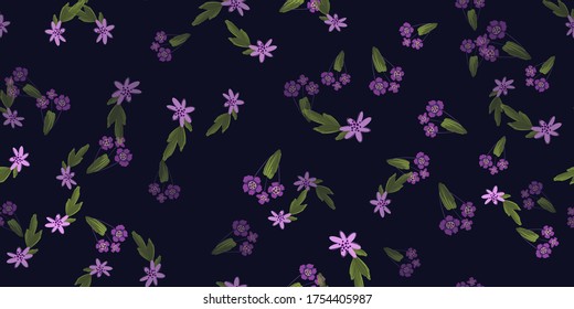 Sencillo patrón vectorial de ramo floral adorable con flores y hojas pequeñas y medianas.