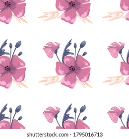 Sencillo patrón vectorial de ramo floral adorable con flores y hojas pequeñas y medianas.