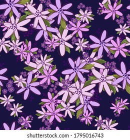 Sencillo patrón vectorial de ramo floral adorable con flores y hojas pequeñas y medianas.