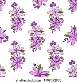 Einfach süßes Blumenstrauß, Vektormuster mit kleinen und mittleren Blumen und Blättern.