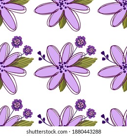 Simple cute floral bouquet vector pattern with small and medium flowers and leaves.