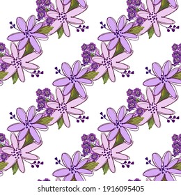 Simple cute floral bouquet vector pattern with small and medium flowers and leaves. 
For fashion prints. 
