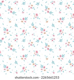 Simple cute floral pattern. Ditsy print. Floral seamless background. Design for fashion prints, paper goods, background, wallpaper, wrapping, fabric and all your creative projects.