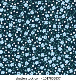 Simple cute floral pattern. Little blue flowers. Forget-me-nots. For textiles, covers, packaging.