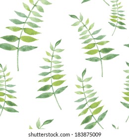 Simple and cute floral seamless pattern. Spring branches and leaves. Vectorized watercolor drawing.