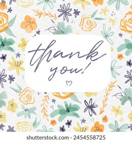 simple cute floral thank you card design pattern, vector