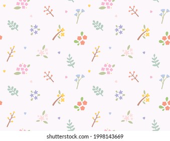 Simple and cute flower and leaf design seamless pattern.