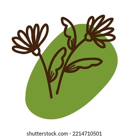 Simple cute flowers with color spot, 
doodle illustration, icon on the white background