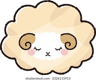 Simple and cute fluffy sheep with closed eyes (front)