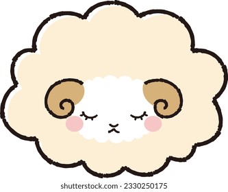 Simple and cute fluffy sheep with closed eyes (front)