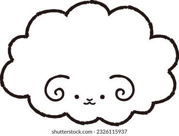 Simple and cute fluffy sheep (front) black and white