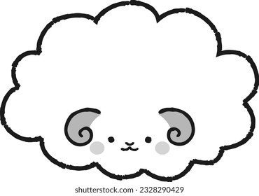 Simple and cute fluffy sheep (front) black and white