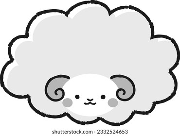 Simple and cute fluffy sheep (front) black and white