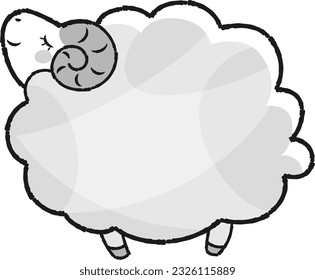 Simple and cute fluffy sheep (sideways) black and white