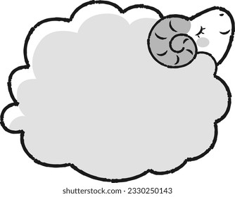 Simple and cute fluffy sheep (sideways) black and white