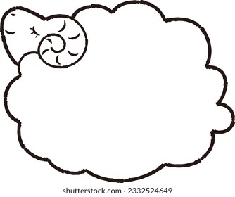 Simple and cute fluffy sheep (sideways) black and white