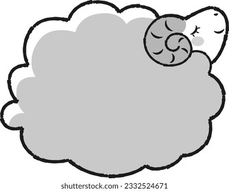 Simple and cute fluffy sheep (sideways) black and white