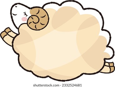 Simple and cute fluffy sheep (sideways) jumping pose