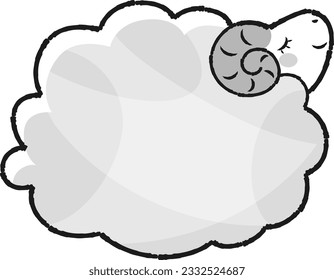 Simple and cute fluffy sheep (sideways) black and white