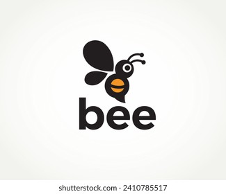 Simple cute flying bee logo design template illustration