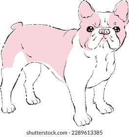 Simple and cute French bulldog hand-drawn line drawing vector illustration