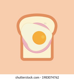Simple And Cute Fried Egg Toast Illustration, Flat Design