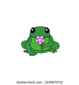 Simple cute frog with flower tattoo design