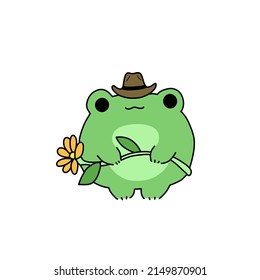 Simple cute frog with flower tattoo design