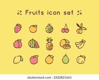 Simple and cute fruit icon set