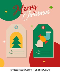 Simple and Cute Geometric Christmas Tree, Glove, Stocking, Socks, Candy Illustration for Christmas Tags and Labels, Perfect for Christmas Present or Gift Tags.