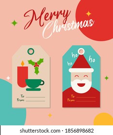 Sencillo y lindo Papá Noel Geométrico, Vela, Vidrio, Mistletoe para Etiquetas y Etiquetas de Navidad, Perfecto para Bandas Regalo o Regalo de Navidad.