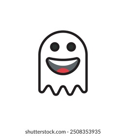 Ilustración de diseño de Vector de icono plano de sonrisa de fantasma lindo simple, icono de Halloween, icono personalizado, horror, icono de juego. 