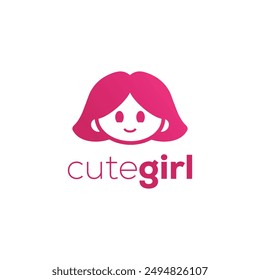 Simple cute girl logo icon vector