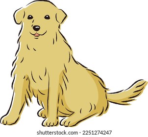 Simple and cute golden retriever hand drawn line drawing vector illustration