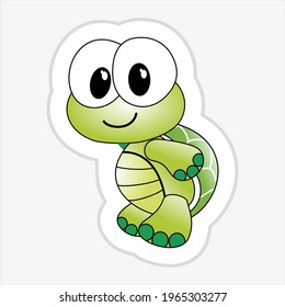 Simple cute green turtle flat vector illustration, for children's book