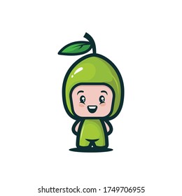 Simple and cute guava mascot character logo design template vector