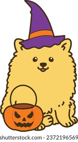 Simple and cute Halloween illustration of Pomeranian outlined