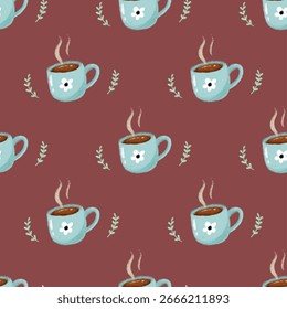 Patrón de repetición de fondo de café de dibujo a mano lindo simple
