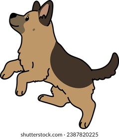 Simple and cute hand drawn German Shepherd dog jumping illustration