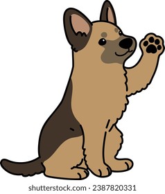 Simple and cute hand drawn German Shepherd dog waving hand illustration