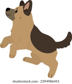 Simple and cute hand drawn German Shepherd dog jumping illustration flat colored