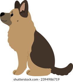 Simple and cute hand drawn German Shepherd dog sitting in side view illustration flat colored