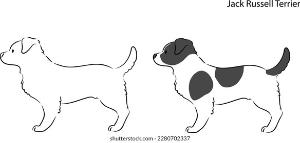 Ilustración de la línea simple y linda dibujada a mano de Jack Russell Terrier en vista lateral