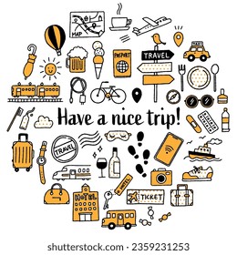 Simple and cute hand drawn travel illustration set (yellow)