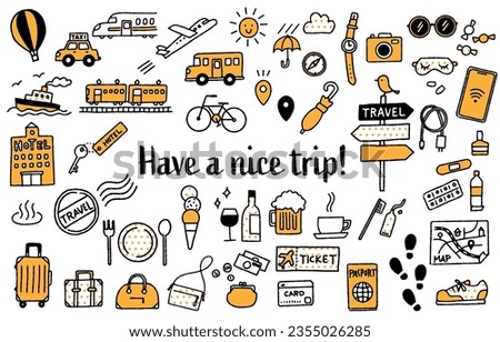Simple and cute hand drawn travel illustration set (yellow)