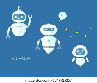 Conjunto de ilustração simples e bonito robô AI desenhado à mão　