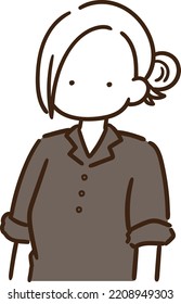 A simple and cute hand-drawn cartoon-style illustration of a woman standing with her sleeves rolled up that is easy to use in various situations