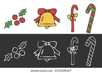 Simple, cute, hand-painted Christmas motifs. Set of color and line drawings.